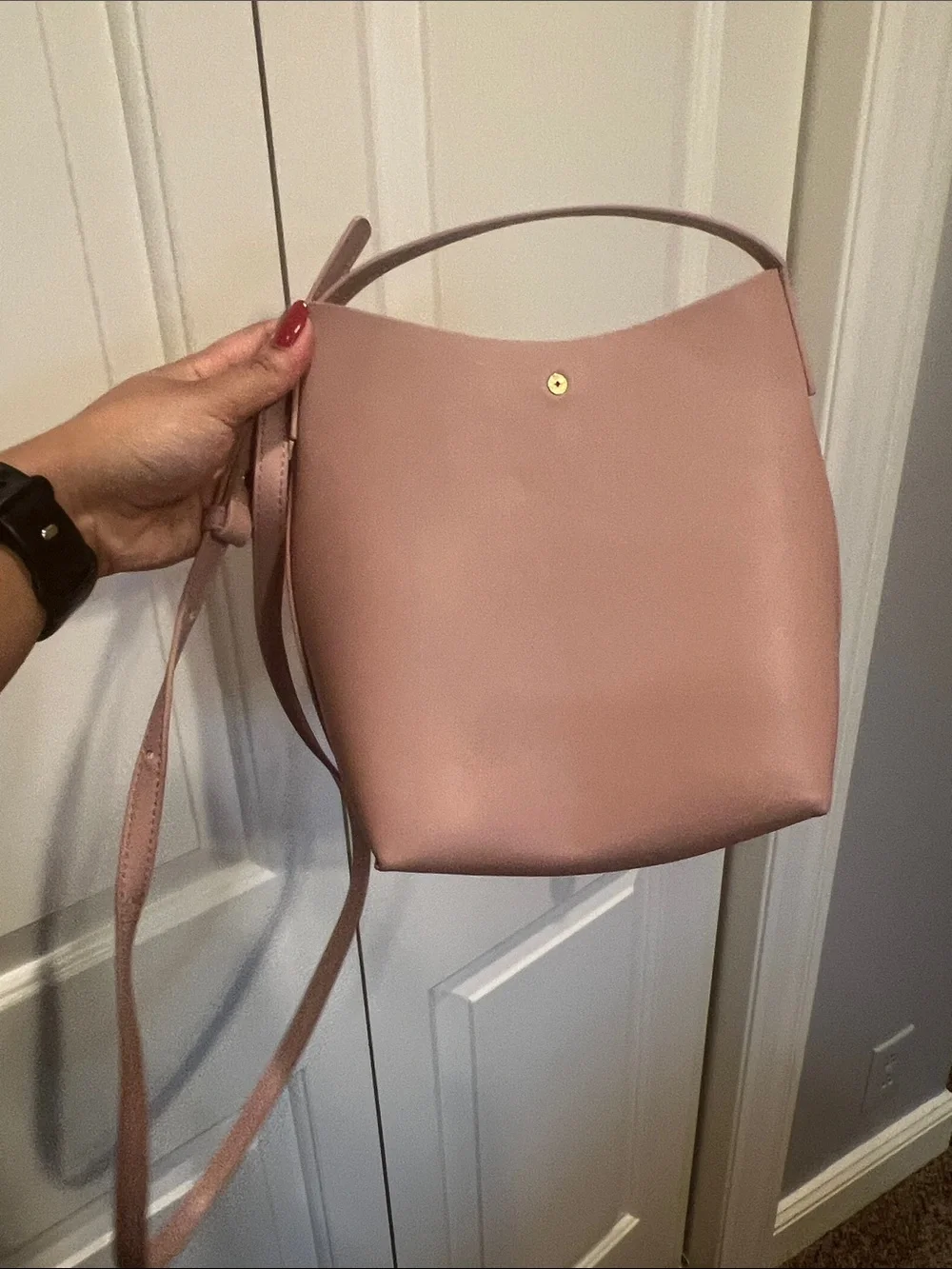 Blush Pink Leather Crossbody Bag